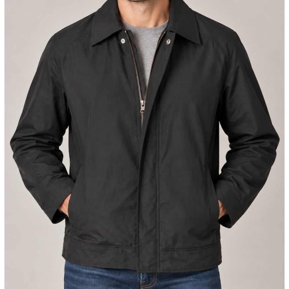 Perry Ellis Men’s Black Lightweight Jacket Zip Snap Front Collared Windbreaker